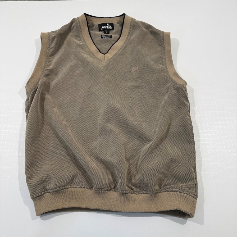 Ashworth Golf Vest Men S Tan Water Resistant Wind Resistant V-Neck Breathable